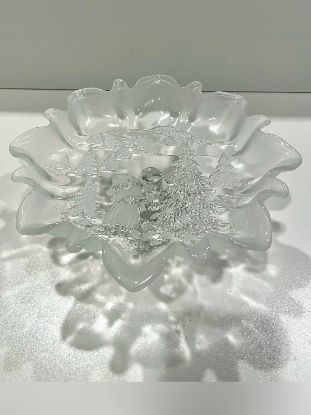 Mikasa Christmas Story Bon Bon Footed Serving Dish Frosted Winter Scene.